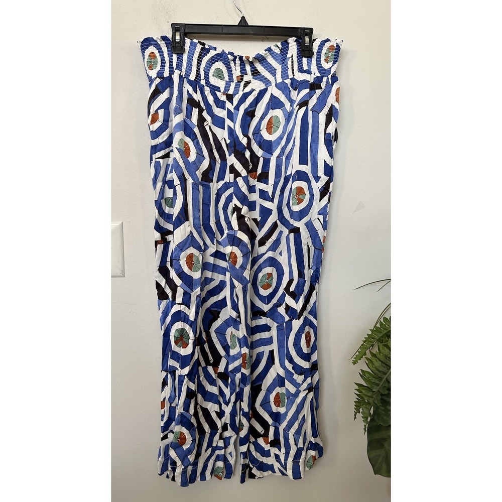 ANTHROPOLOGIE Maeve The Saria Smocked Boho Wide-leg Pants In Blue Sz XL - Picture 3 of 5